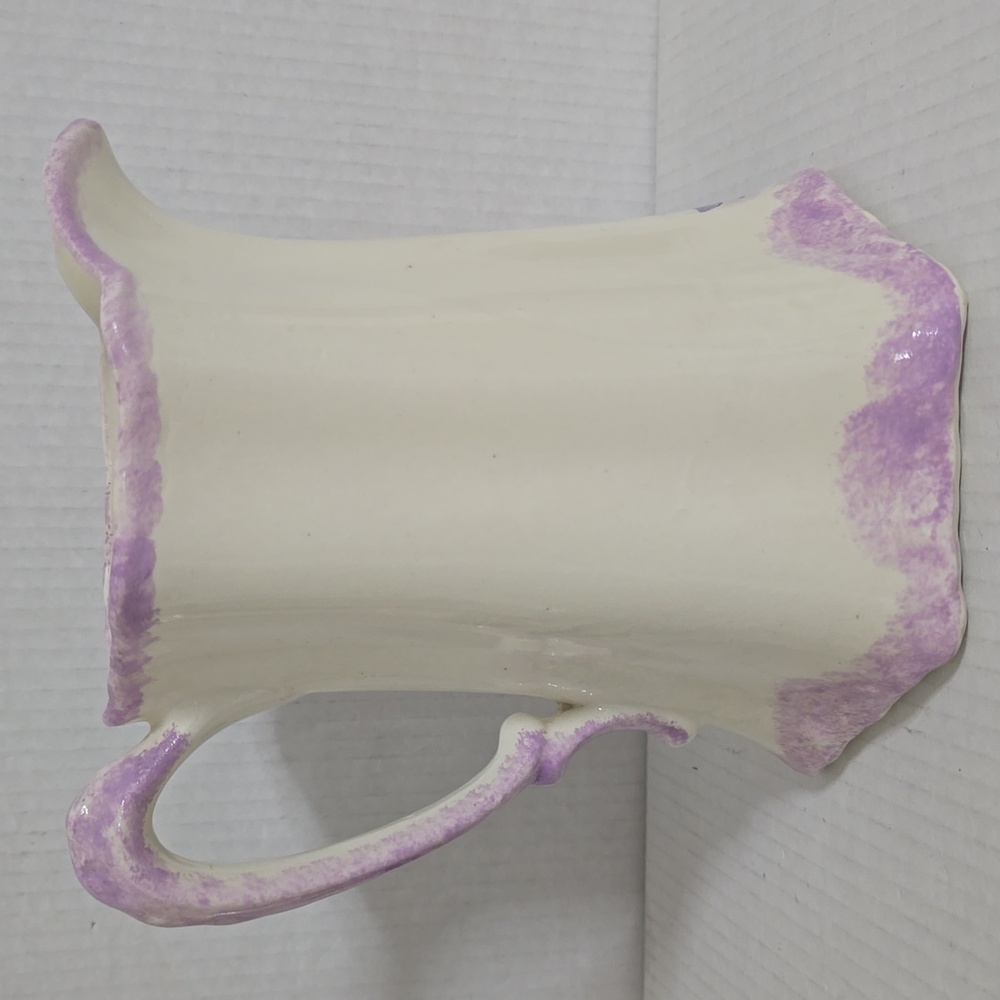 Vintage Clinchfield Potteru Floral Cream and Purple Ceramic Pitcher - Picture 5 of 16